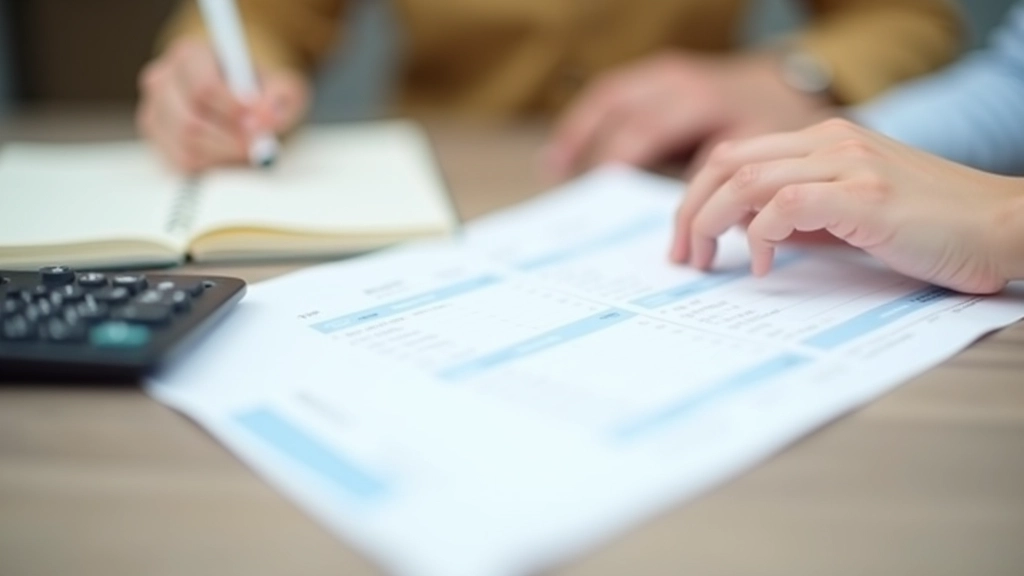Gehaltsabrechnung und Taschenrechner auf Schreibtisch mit Notizblock und Stift